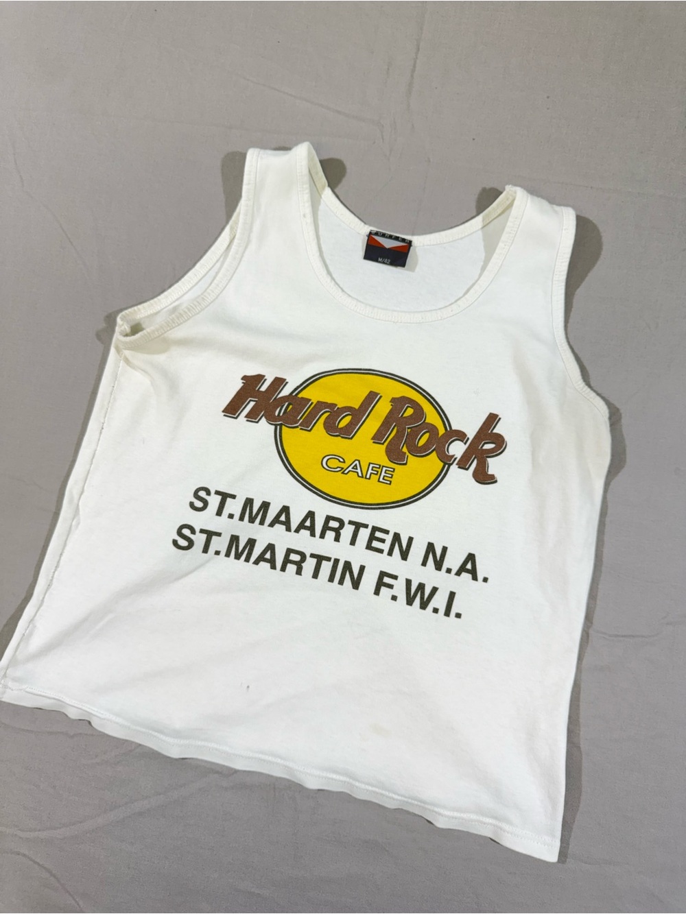 Vintage Hard Rock Cafe White Tank with Yellow and Brown Logo